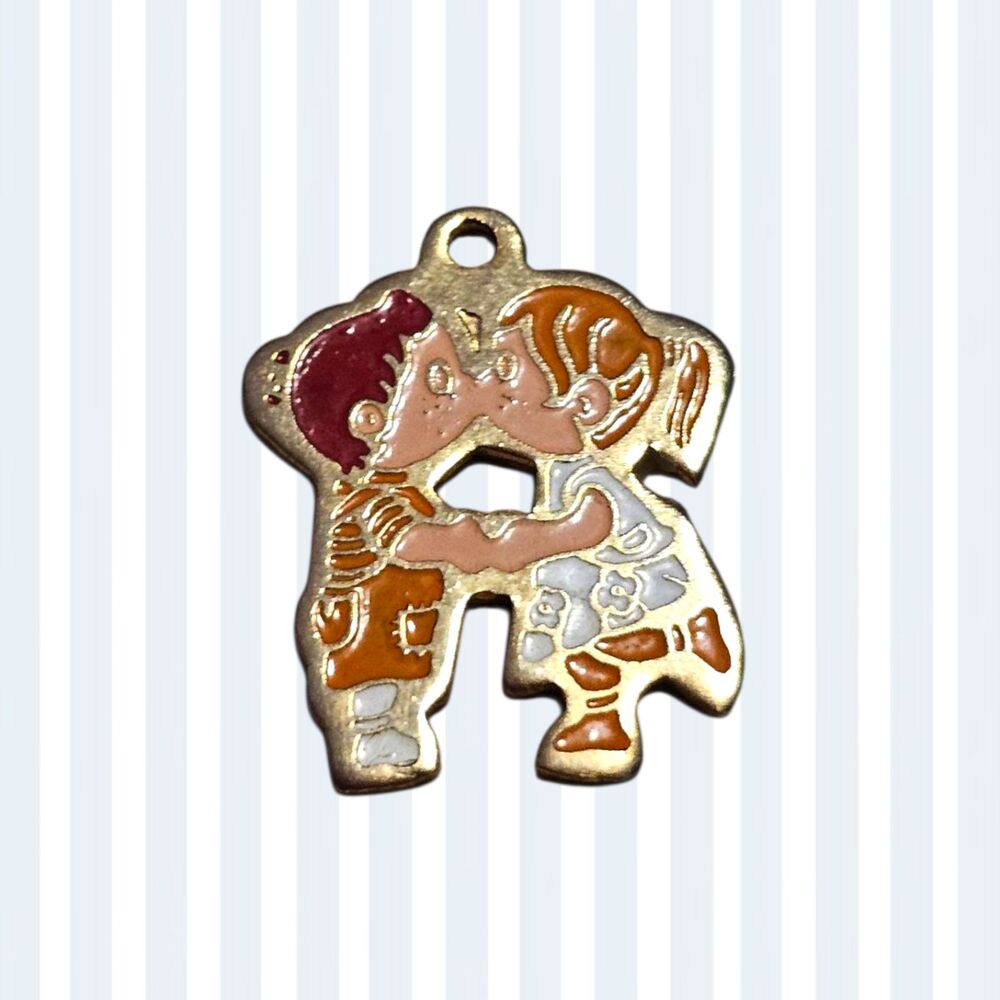Vintage Enamel Kissing Kids Charm